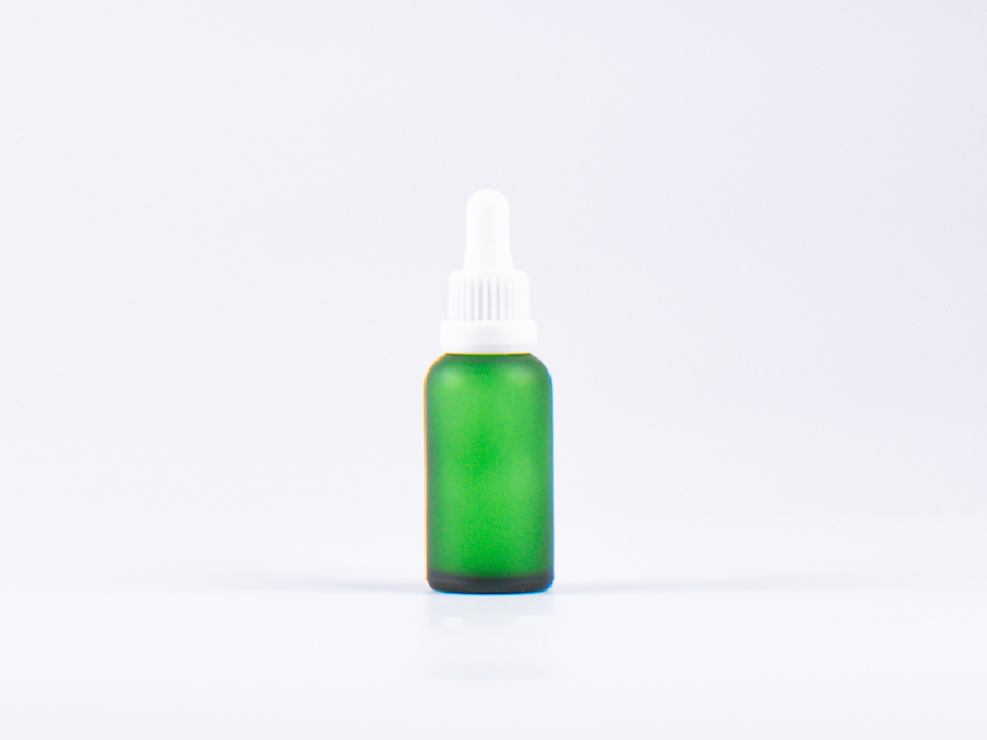 Grünglasflasche 30ml, mit Pipette OV weiss